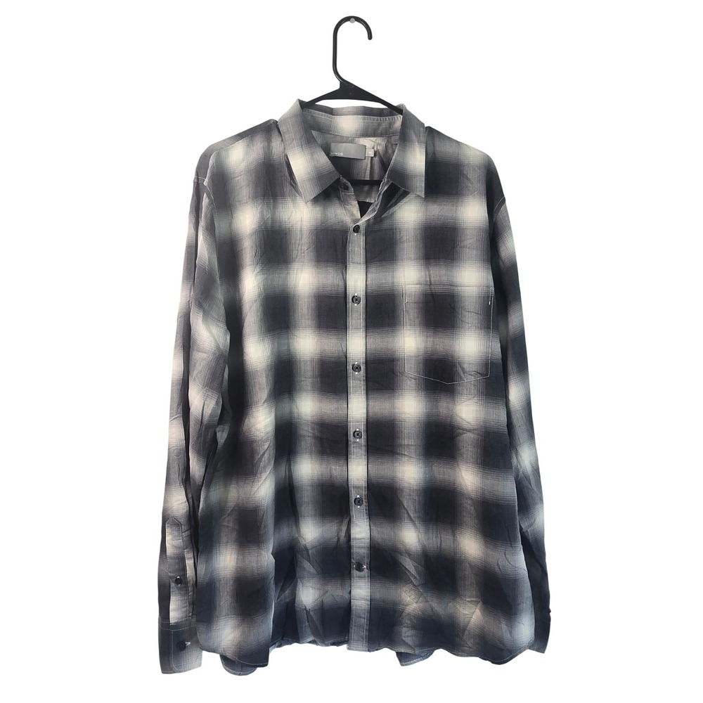 Vince Mens Black White Plaid Shadow Check Long Sleeve Button Down Shirt 2XL EUC
